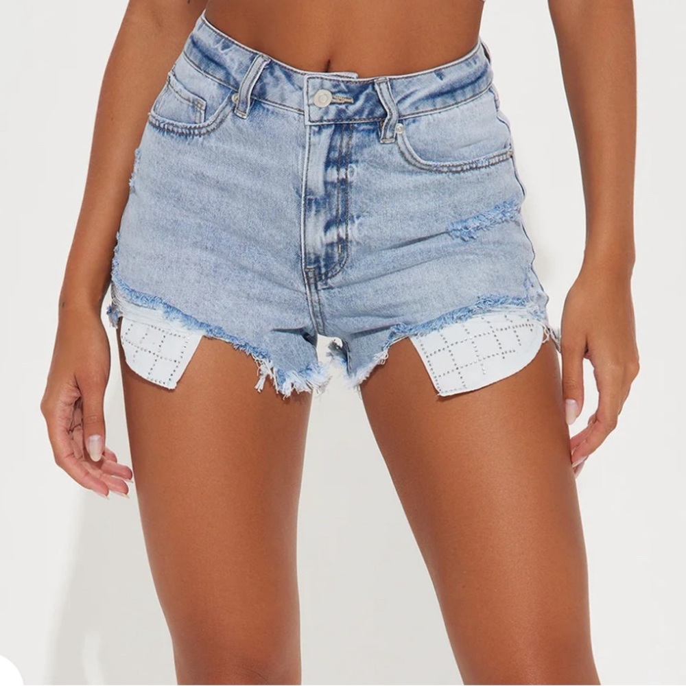 Fashion Nova Blue Distressed Jean Shorts